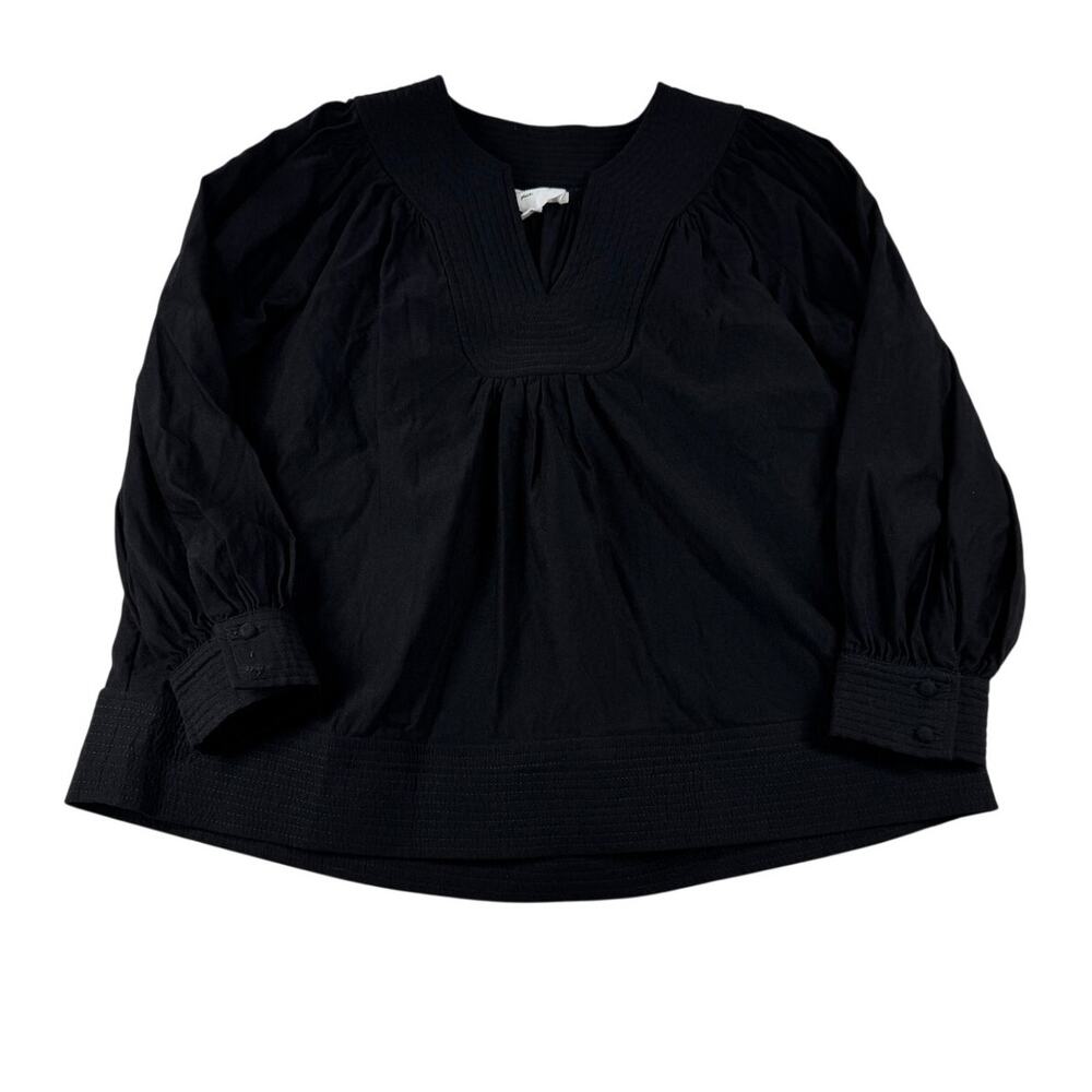 Tuckernuck Pomander Place Koa Long Sleeve Blouse S Black Notched Neck Shirt